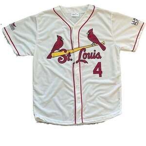 St. Louis Cardinals #4 Molina Baseball Jersey, White/Cream Button Down, Large